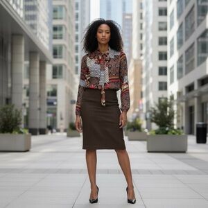 Daniel Rainn Brown Mixed Print Brown Long Sleeve Blouse S